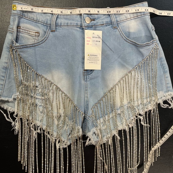 Hot & Delicious denim short with rhinestone fringes. - Picture 6 of 7